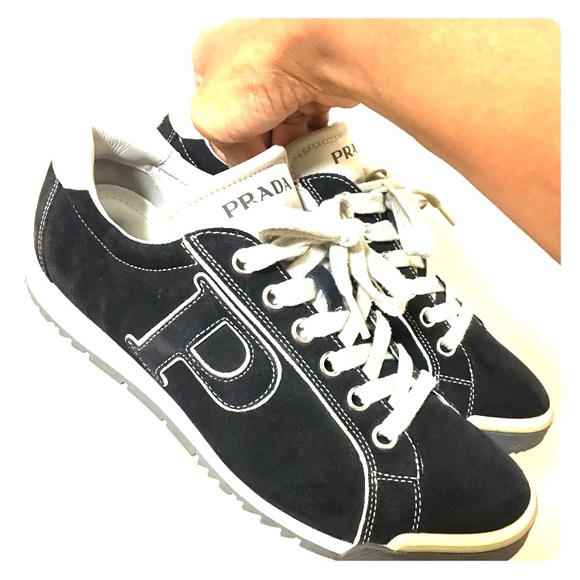 navy prada trainers